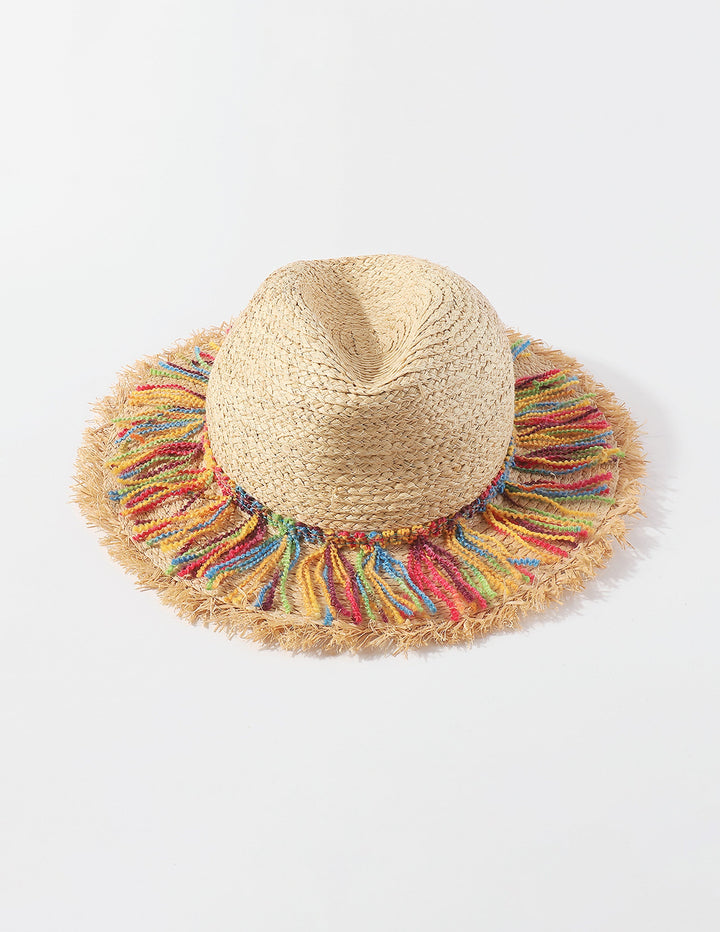 Sombrero de paja con borlas de cuerda de algodón colorido