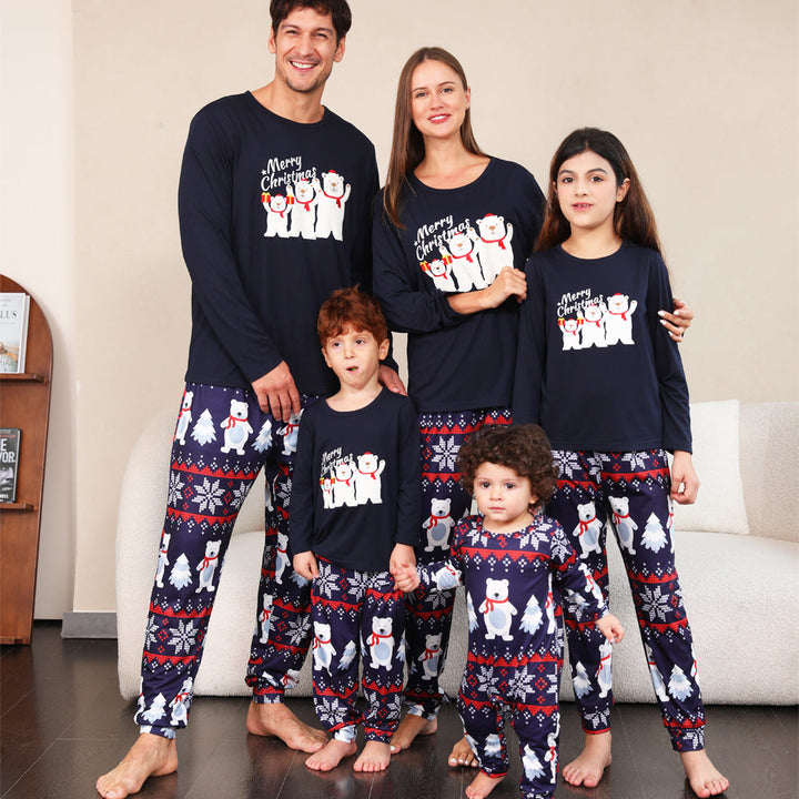 Jul Familie Matchende Pyjamas Sæt Navy Isbjørn Pyjamas