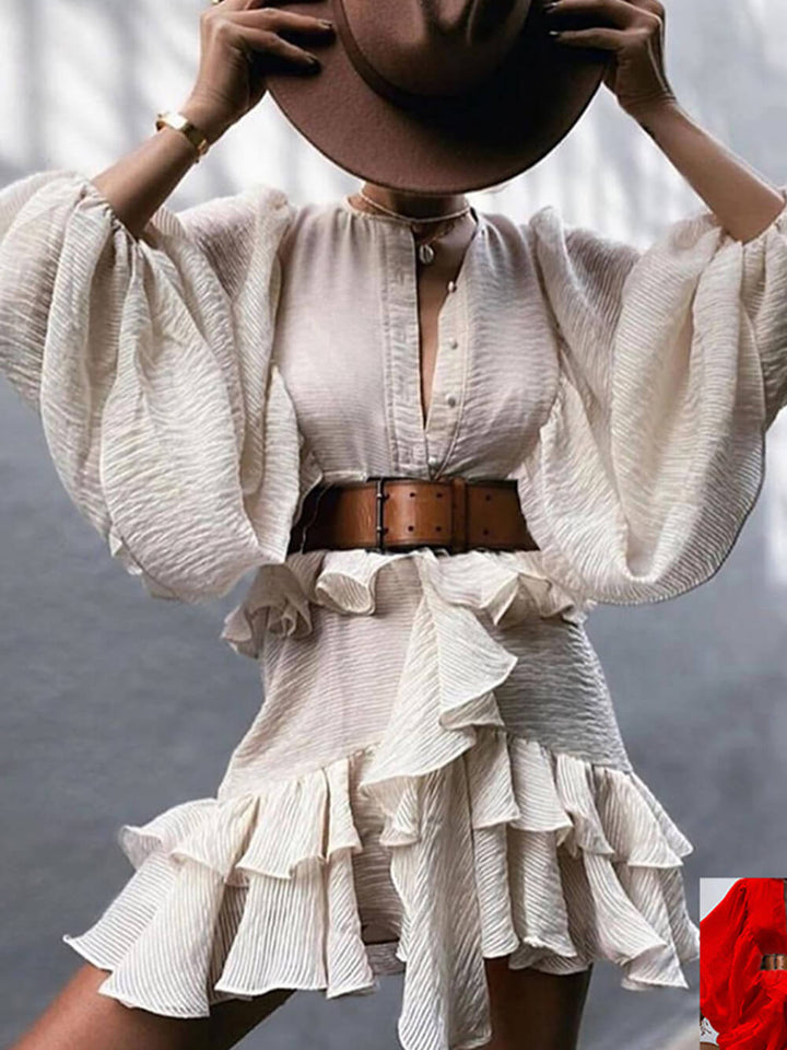 French Long Sleeve Chiffon Wrinkled Skirt