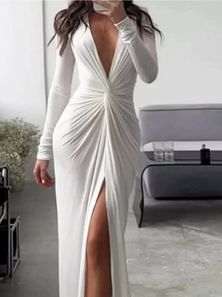 Sexy V Neck Long Sleeve Maxi Dress