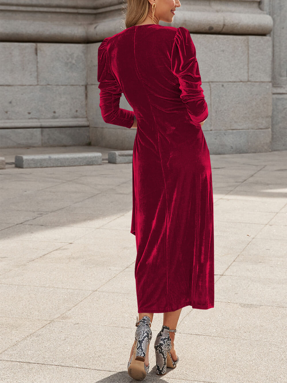 Franse elegantie fluwelen midi-jurk