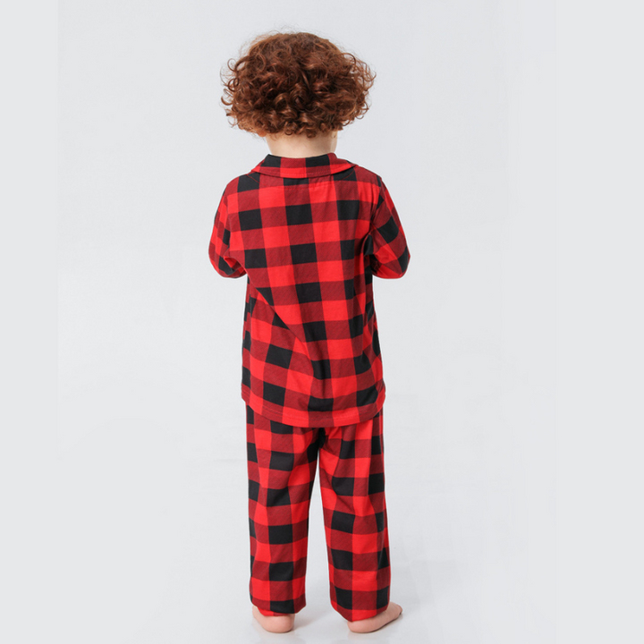 Chrëschtdag Plaid Stand-up Collar Famill Pyjamas Set