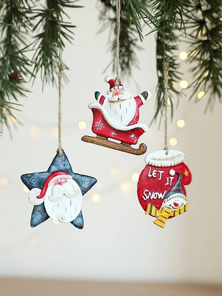 Keramik-Weihnachtsmann-Herz-Ornament im Vintage-Stil aus bemaltem Kunstharz