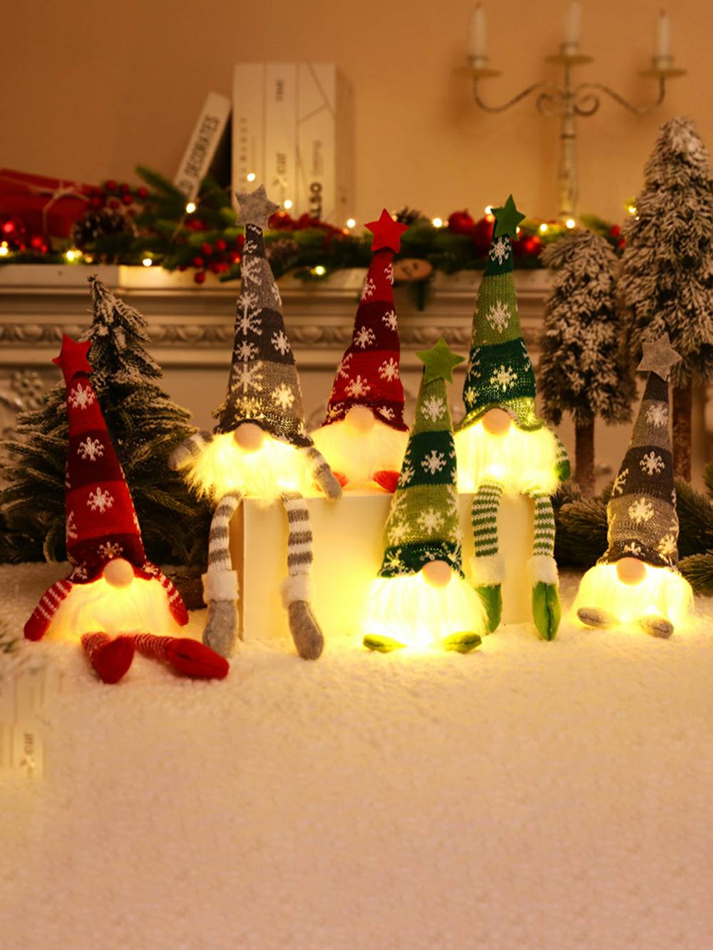 Boneco Rudolph de pernas compridas com floco de neve iluminado por LED de pelúcia de Natal
