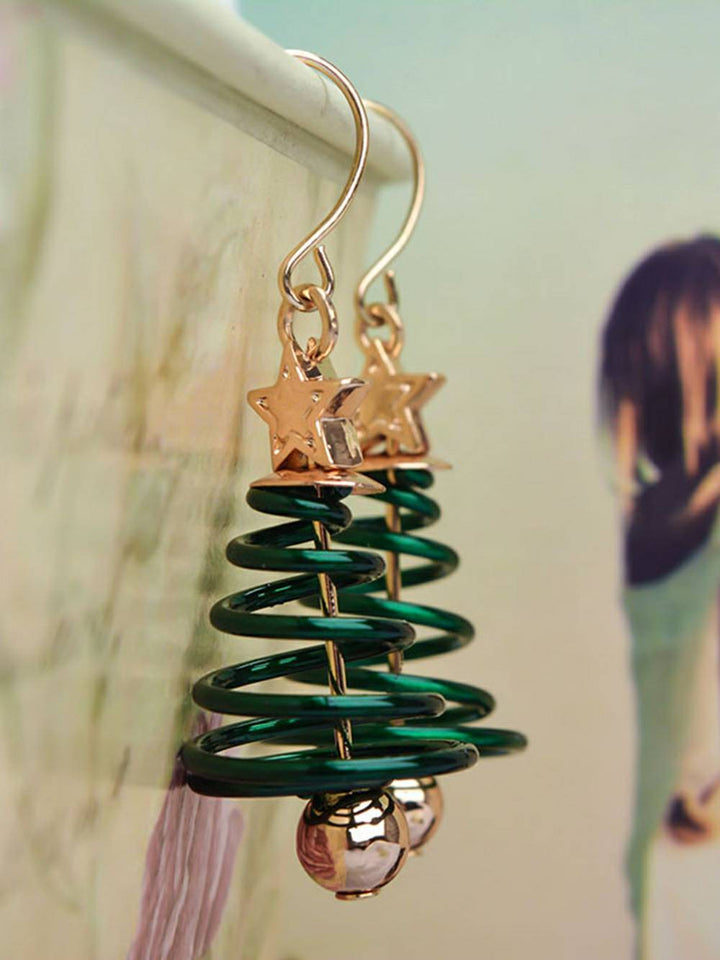 Kerstboom metalen spiraal oorbellen