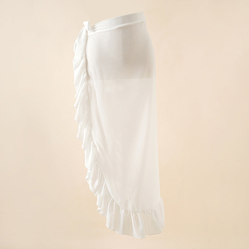 Cobertura de saia maxi com lados divididos conversíveis em branco