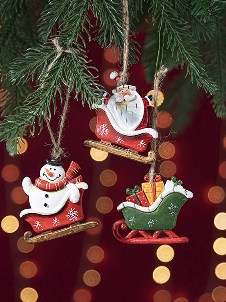 Ornement de bricolage de bonhomme de neige de père Noël de traîneau vintage en résine colorée