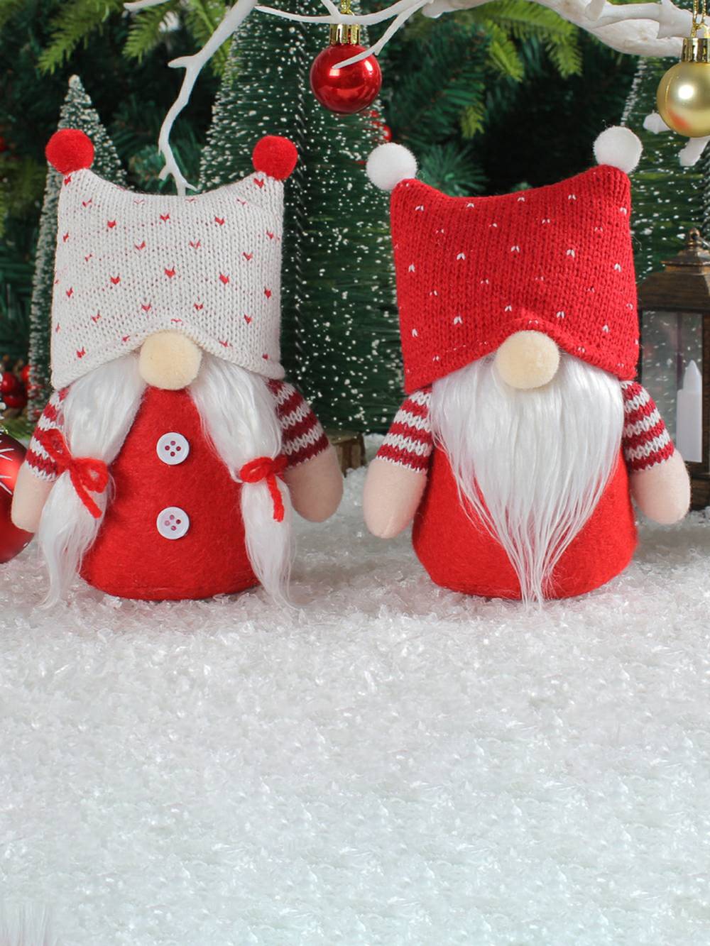 Entzückendes Weihnachts-Plüsch-Elfenpaar mit Strickmütze, Rudolph-Puppen