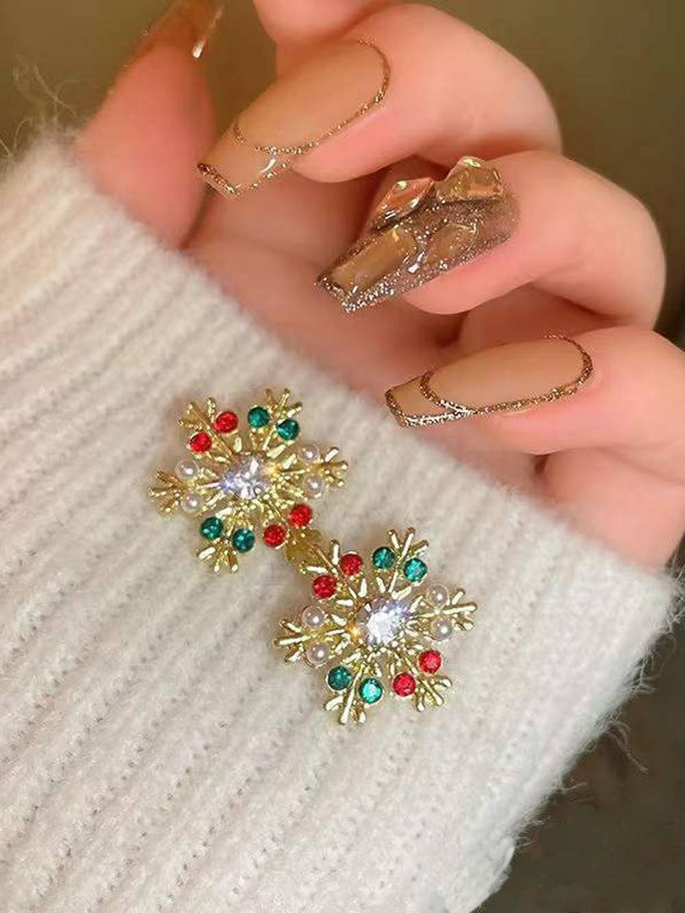 Christmas Rhinestone Snowflake Earrings