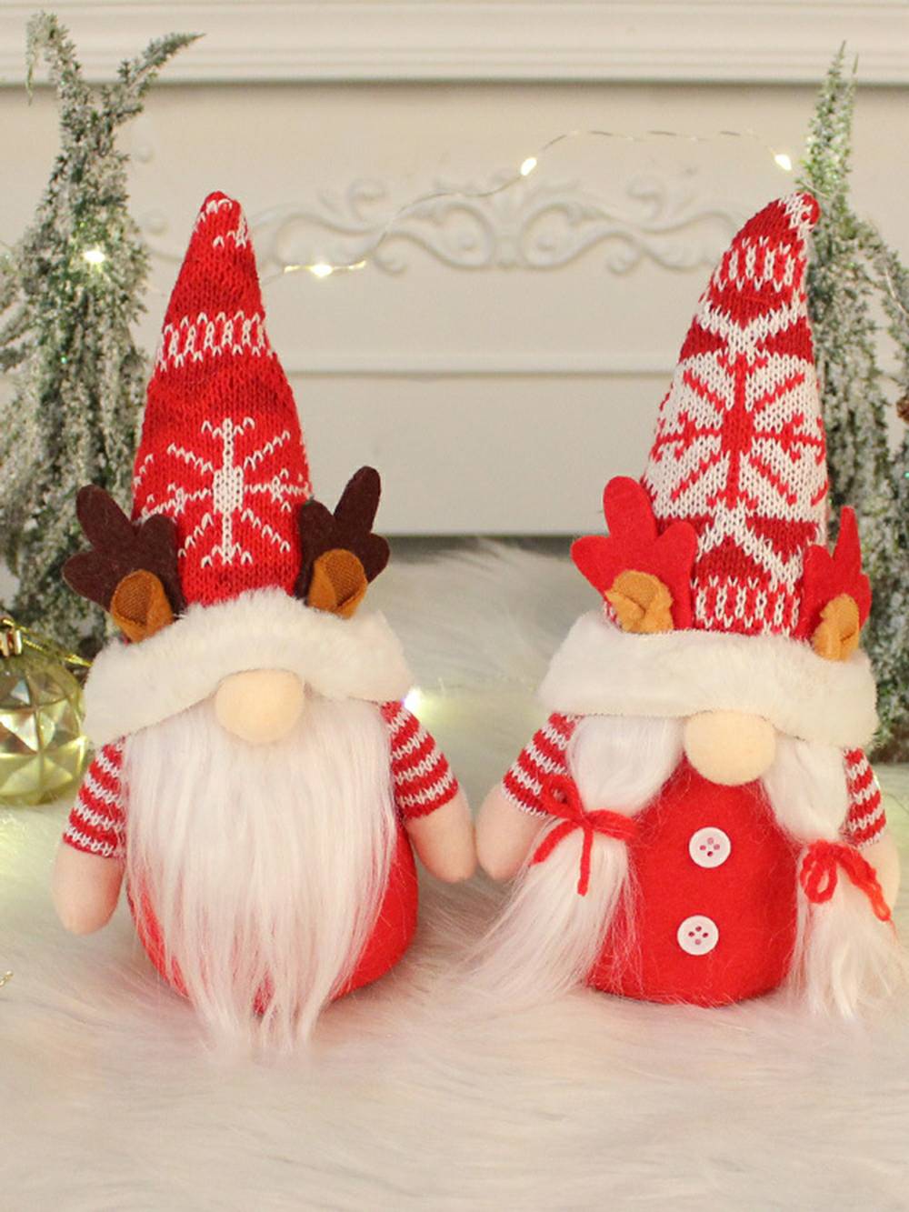 クリスマスぬいぐるみエルフ装飾: 枝角付きの三つ編みとひげを生やしたカップル人形