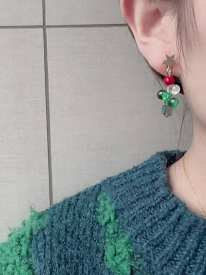 Geometric Emerald Green Crystal Cute Star Earrings