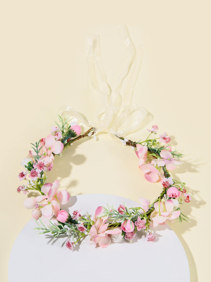 Coroa de flores de noiva - pétala de rosa e flor de pêssego