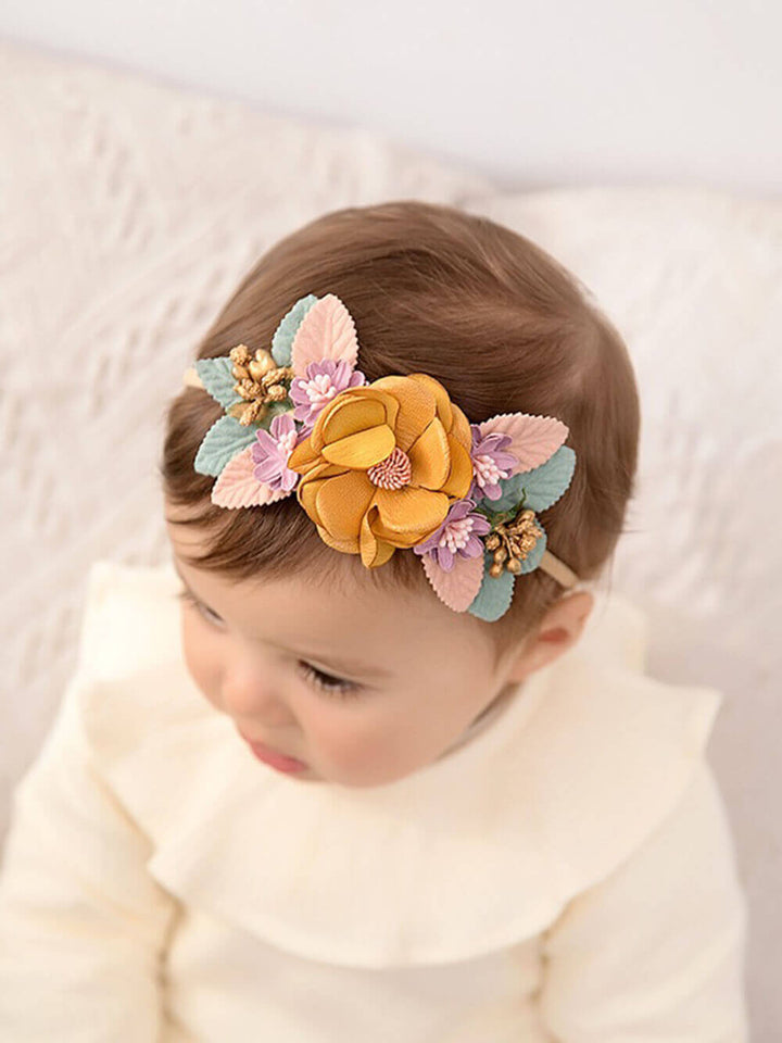 Tiara floral para bebê coroa de flores douradas mel