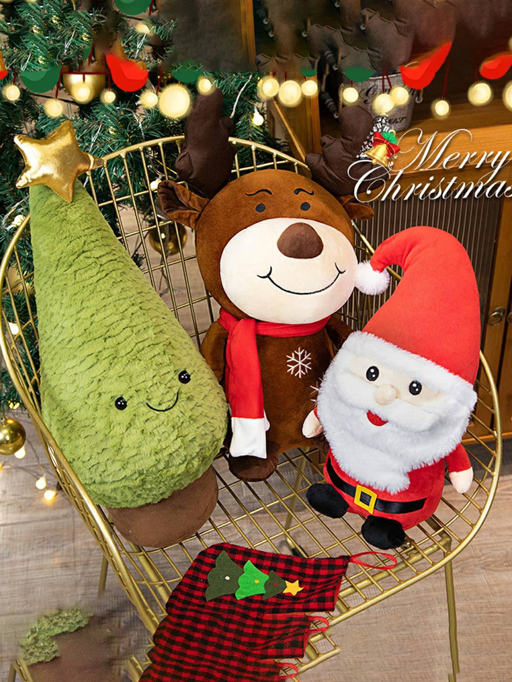 Weihnachts-Teddybär, Schneemann, Rentier, bestickte Plüschpuppe