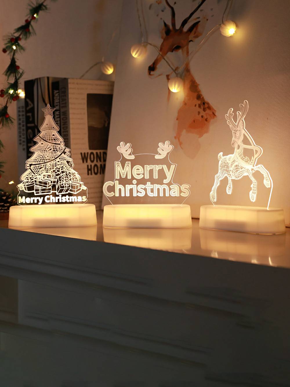 Kreativ LED Acryl Reindeer Night Light - Chrëschtdekor