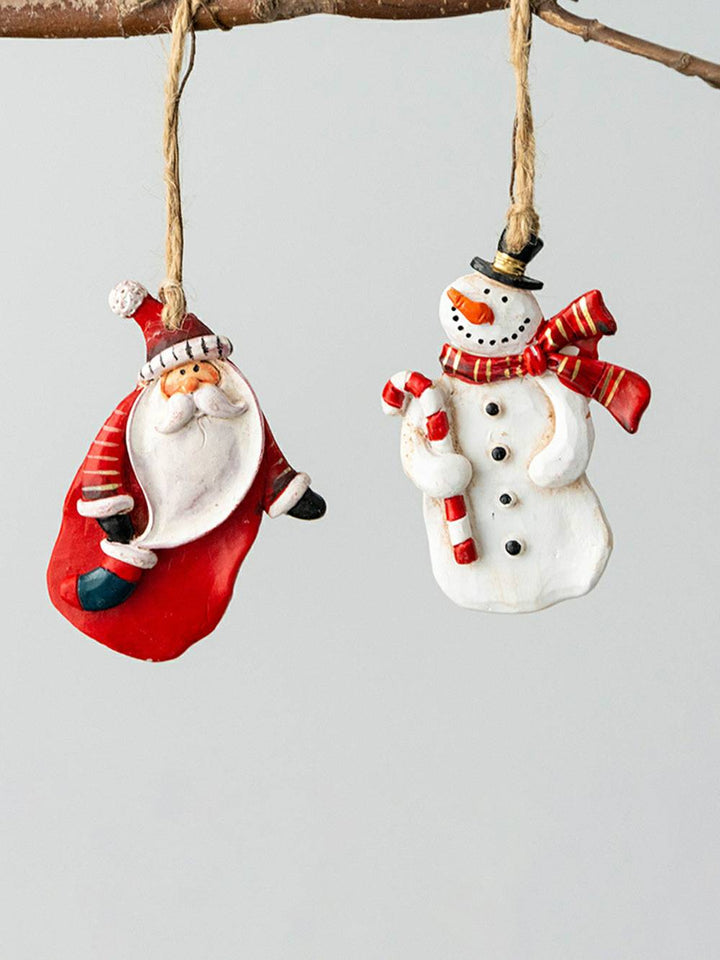 Vintage Santa Claus Snowman Handcrafted Resin Ornament