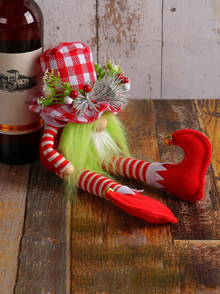 "Gnome à longues jambes avec barbe verte" Décoration de Noël en peluche
