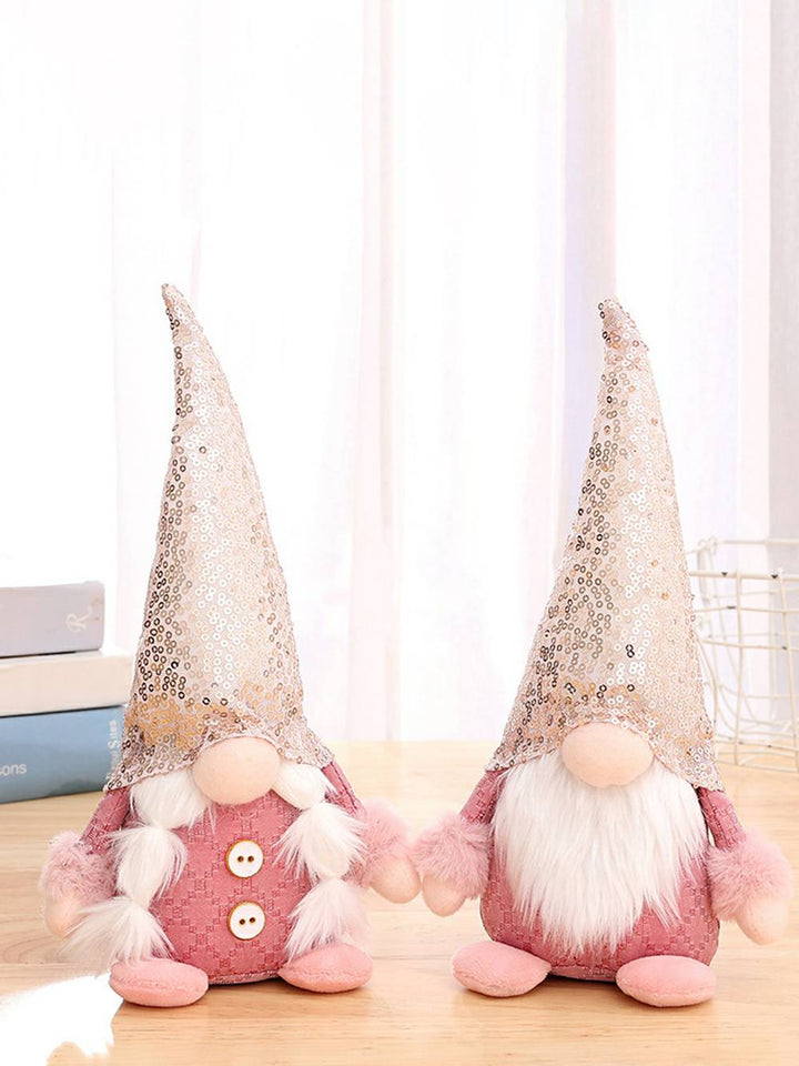 Elfo di peluche natalizio: bambola gnomo Rudolph con perline rosa
