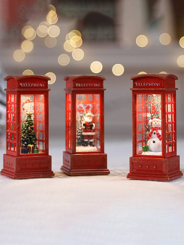 Christmas Telephone Booth Oil Lamp Snowman Flame Decoration