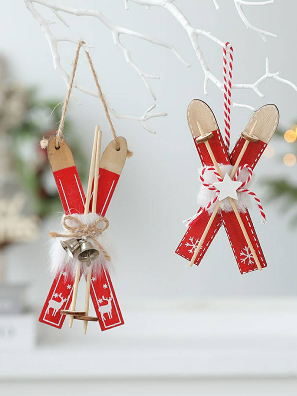 Nordic Red Wooden Sled Ornament