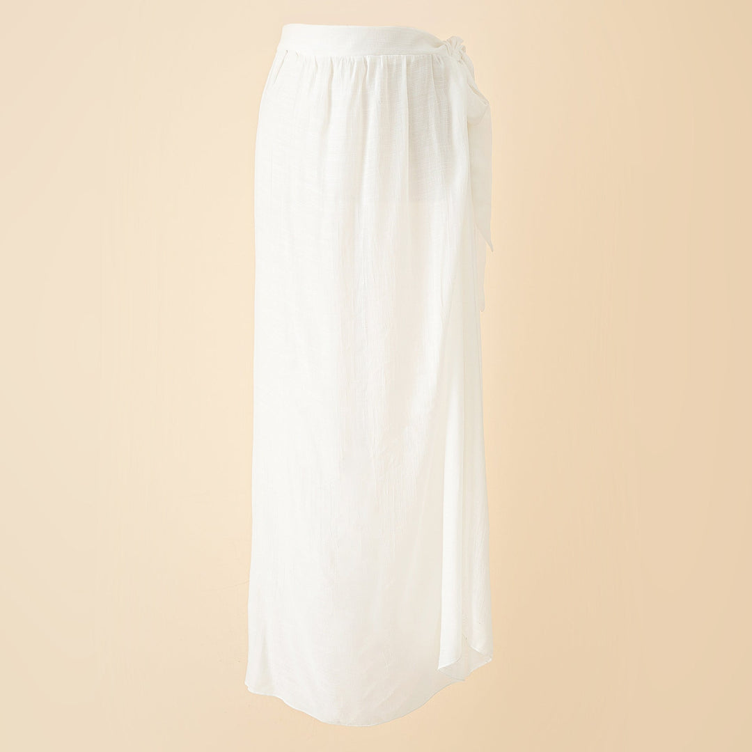 Kopertowa, kopertowa spódnica maxi z rozcięciami po bokach, w kolorze białym