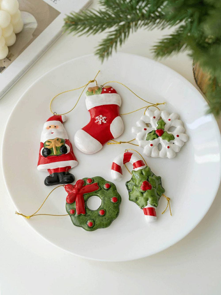 Keramisk julemandskrans snefnug hængende ornamenter
