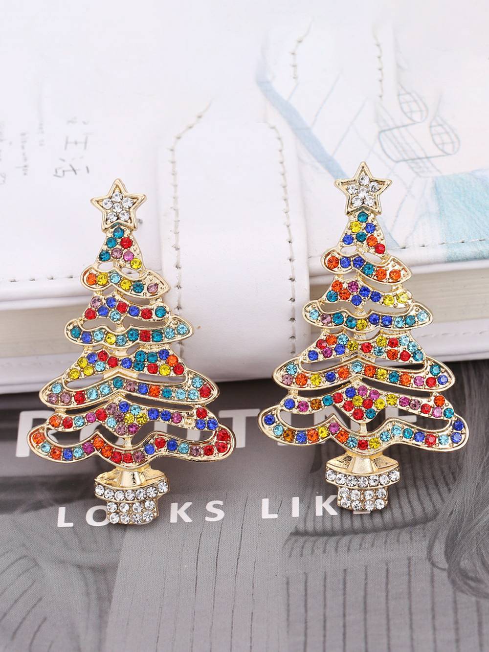 Brincos de árvore de Natal de cristal com inspiração floral