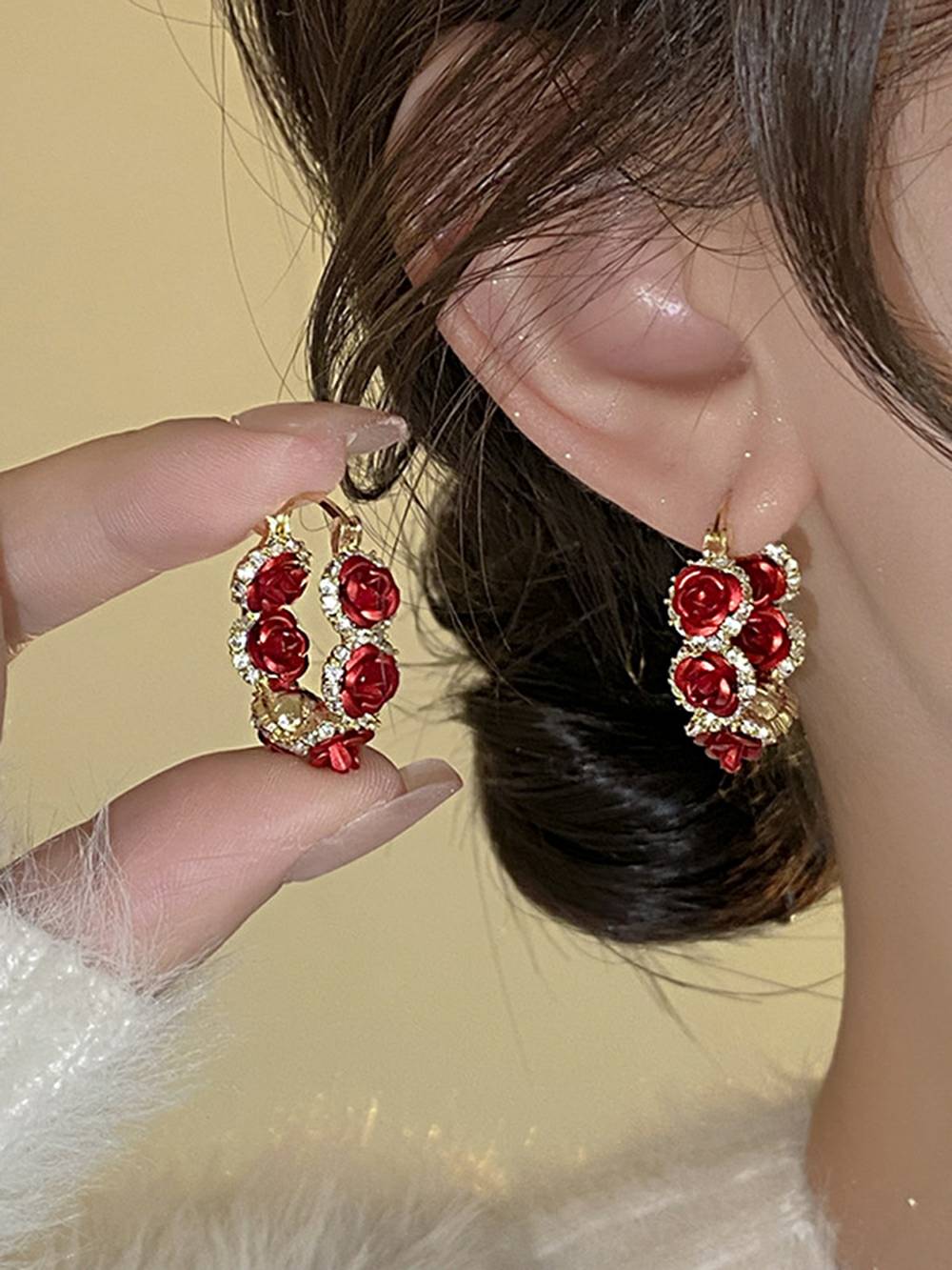 Franske romantiske rosekrystal øreringe