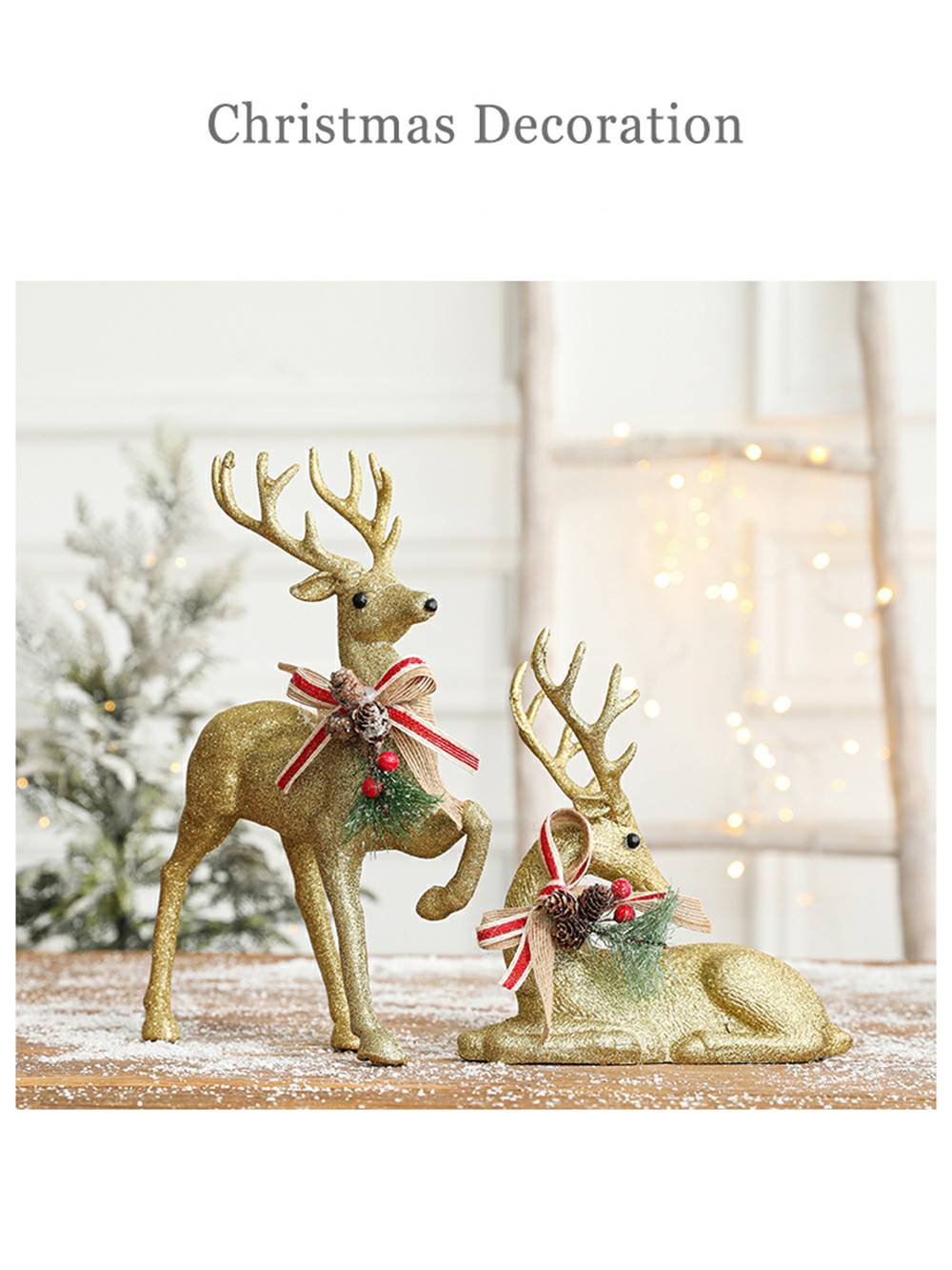 Gold Standing Reindeer & White Reindeer Figurines