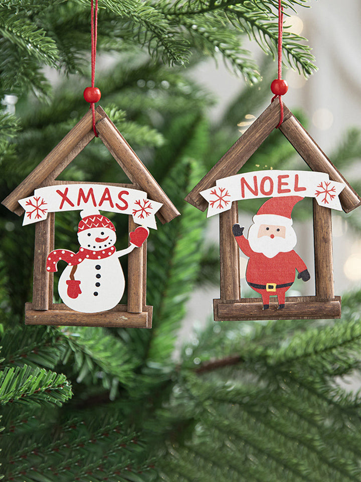Décorations de maison en bois pour arbre de Noël