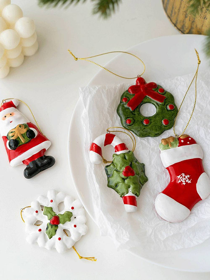 Ceramic Santa Wreath Snowflake Hanging Ornaments