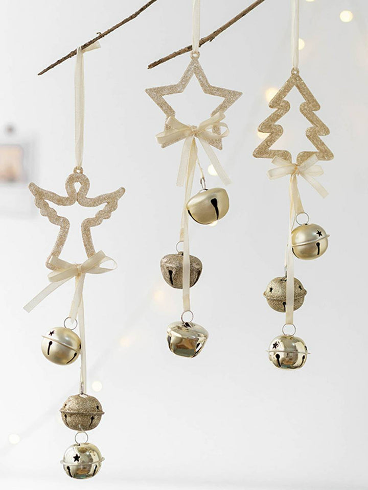 Adorno de estrella de cinco puntas con ángel de campana navideña