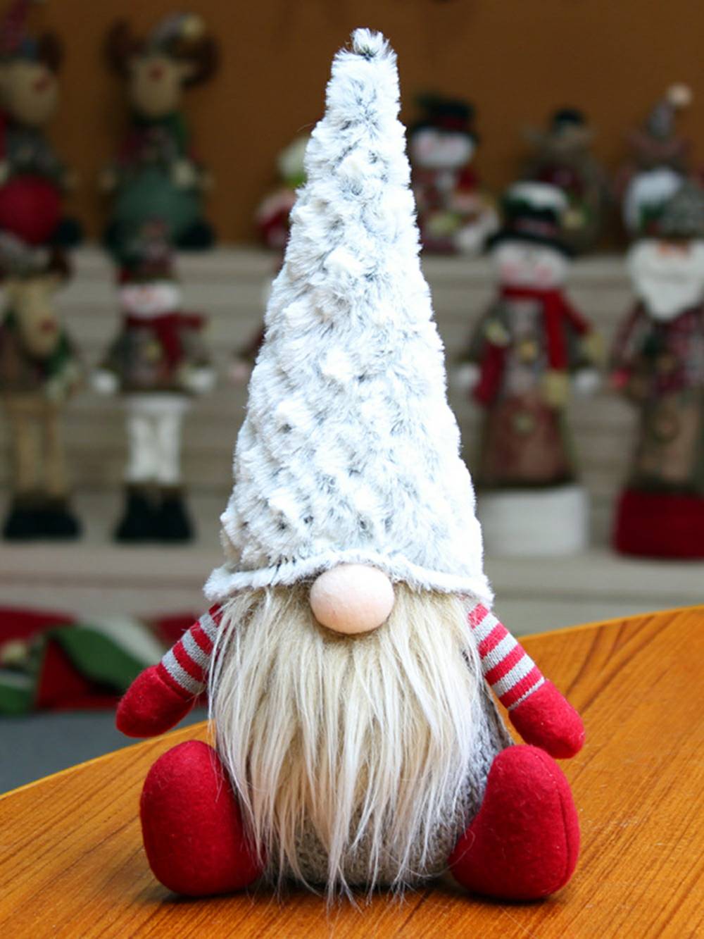 Elfo de pelúcia de Natal: Boneco Gnomo Rudolph listrado de vermelho e branco