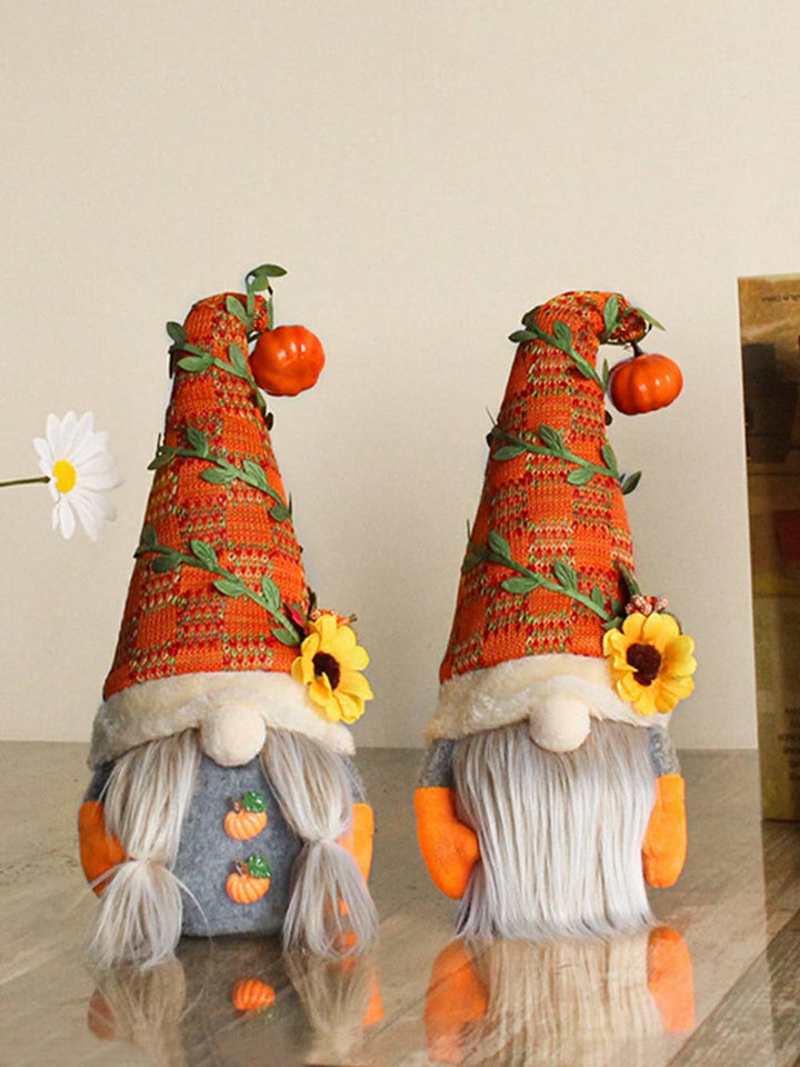 Pumpkin Sunflower Gnome Elf Plush Ornament
