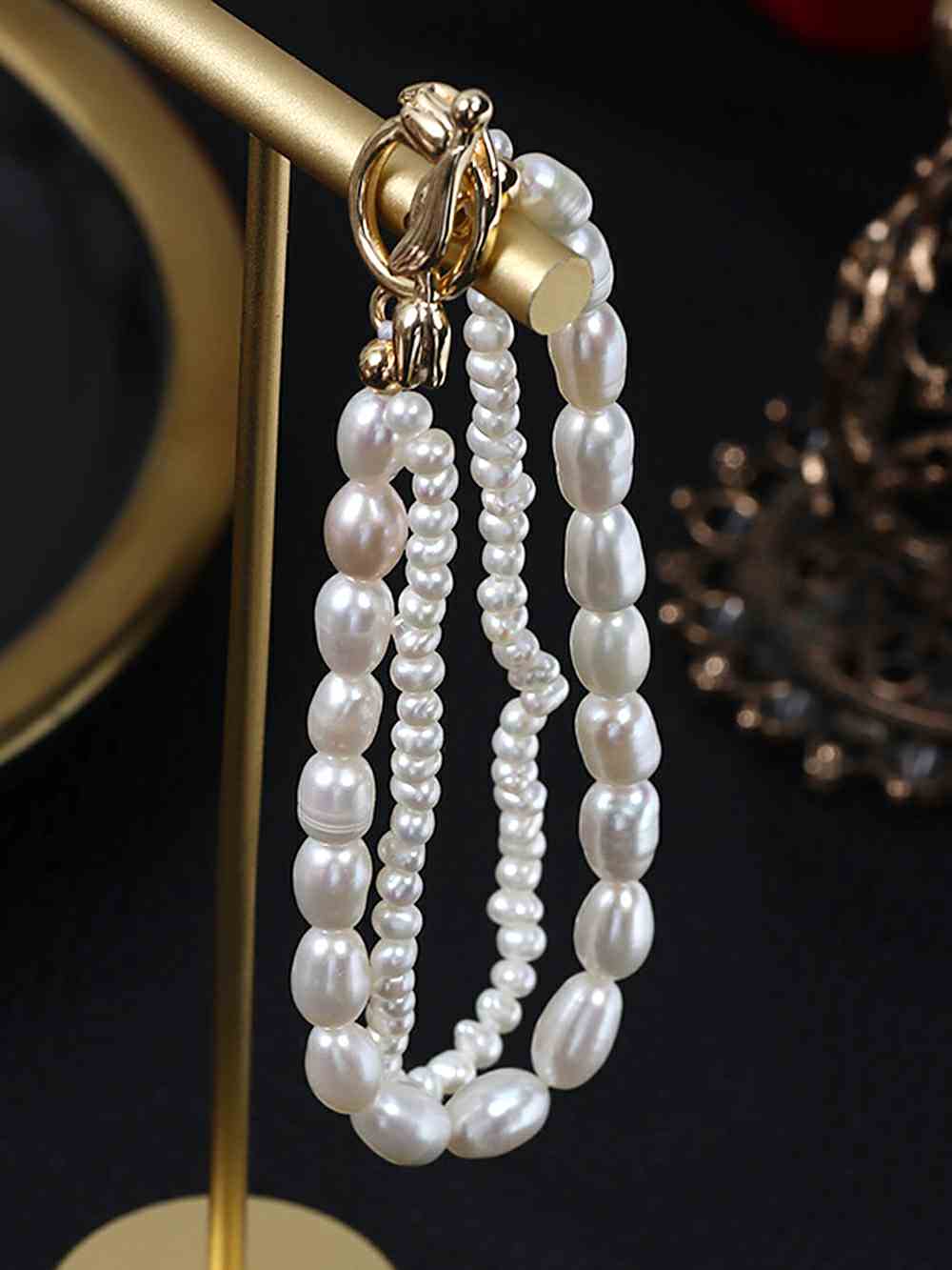 Francouzský barokní dvouvrstvý přírodní sladkovodní náramek z perel