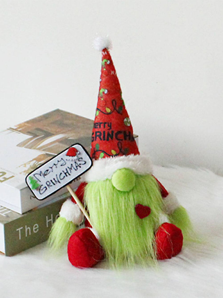 Grinch de barba larga, gnomo de pelo verde, elfo de peluche, decoración navideña