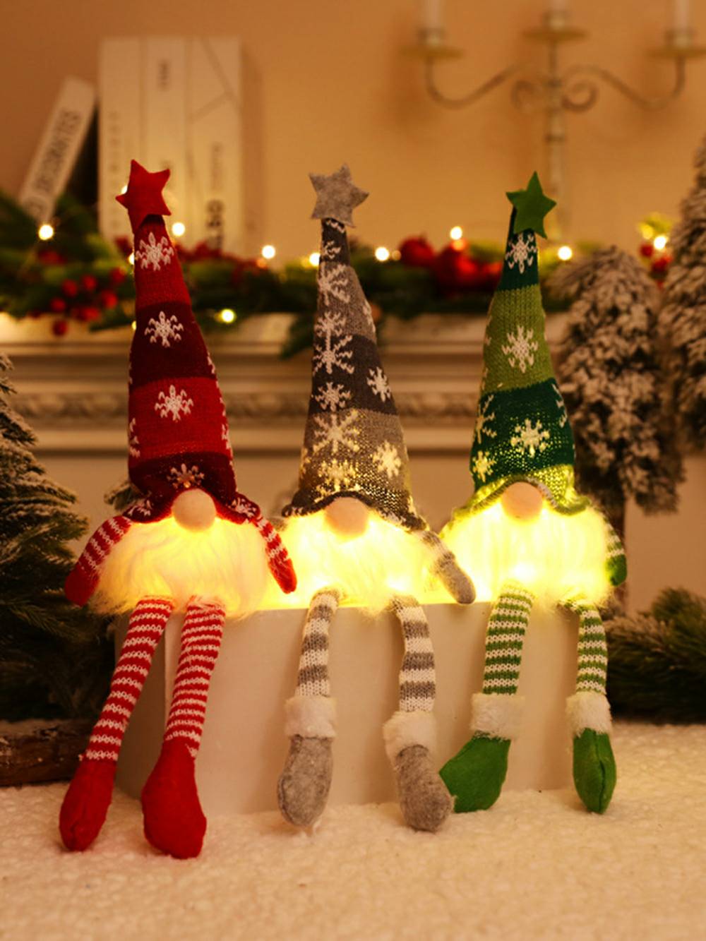 クリスマスぬいぐるみ LEDライトアップスノーフレーク足長ルドルフ人形
