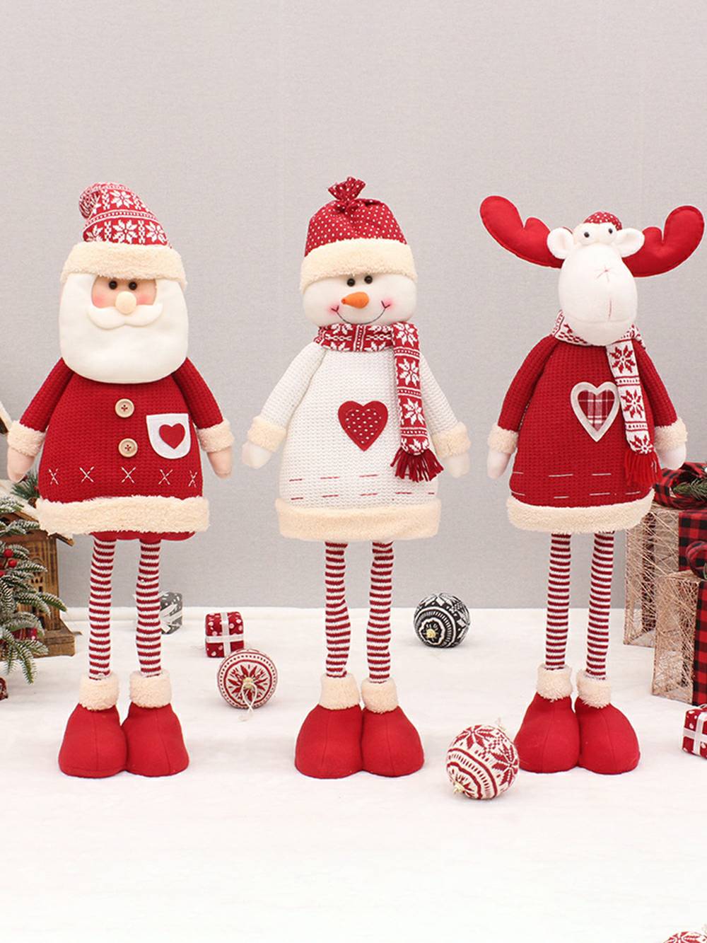 Puppen Einziehbare Weihnachtsmann-Schneemann-Elch-Weihnachtsfiguren