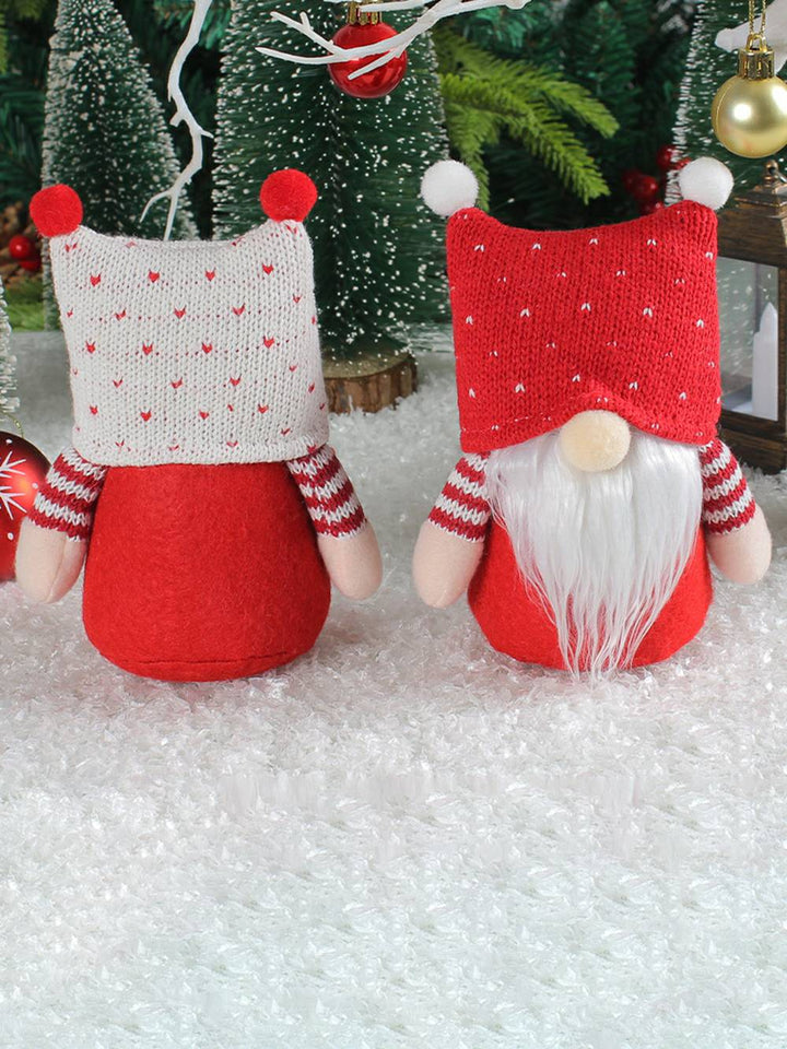 זוג שדוני קטיפה מקסים לחג המולד עם כובע סרוג בובות רודולף