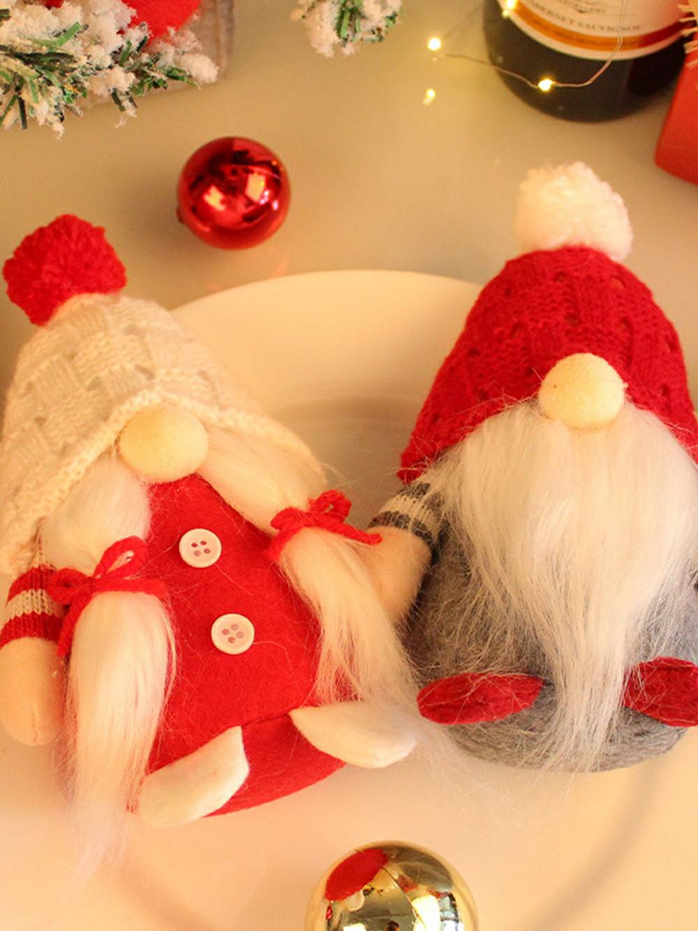 Decoración de elfos nórdicos de peluche y pareja de barbudos blancos Navidad