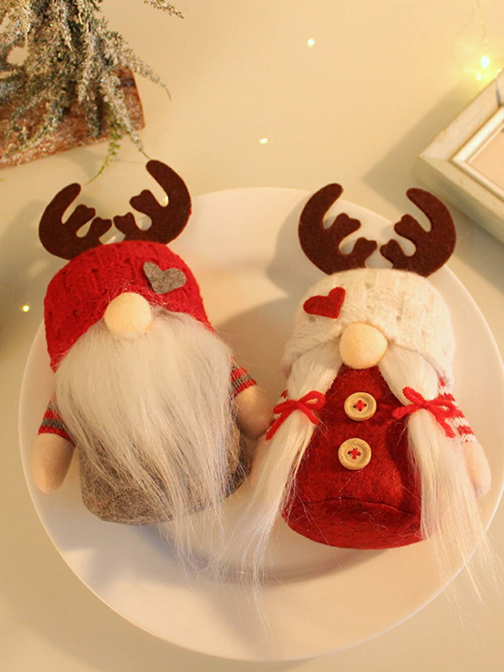 Chapéu de malha Antler Plush Rena Gnomo Decoração de Natal