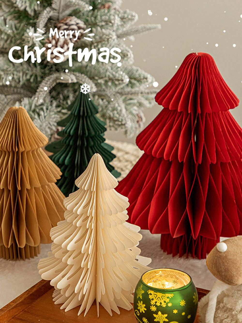 Estatuetas de favos de mel de árvore de Natal de papel estilo acordeão