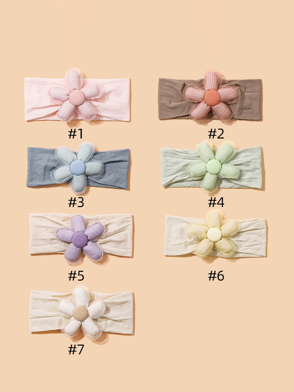 Baby-Stirnbänder mit 3D-Baumwollfüllung und Blumen-Patch-Design