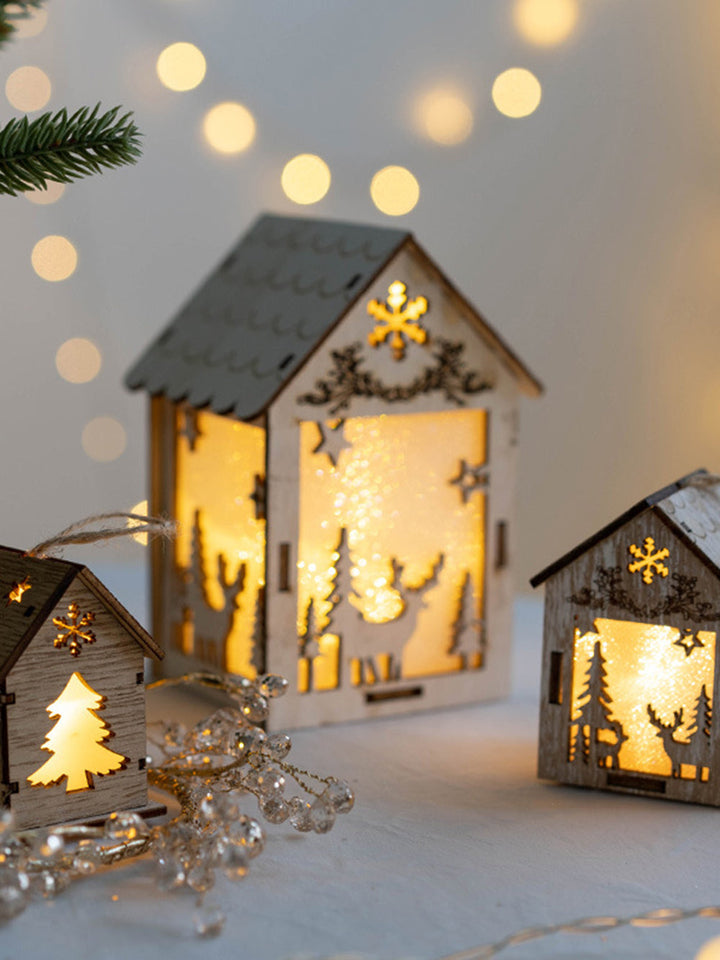 Décorations de maison en bois pour arbre de Noël