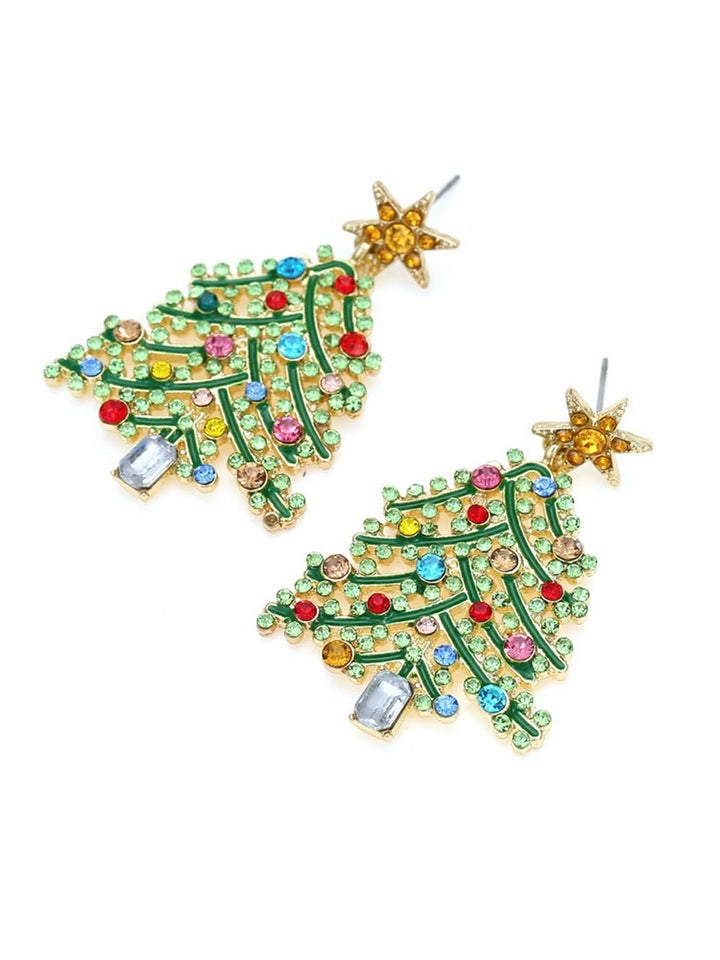Hollow Diamond-Inlaid Christmas Tree Earrings