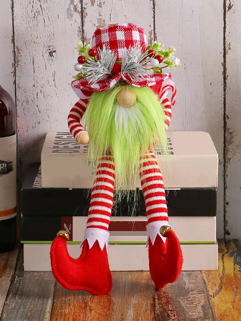 "Långbent gnome med grönt skägg" Jul plysch gnome dekoration