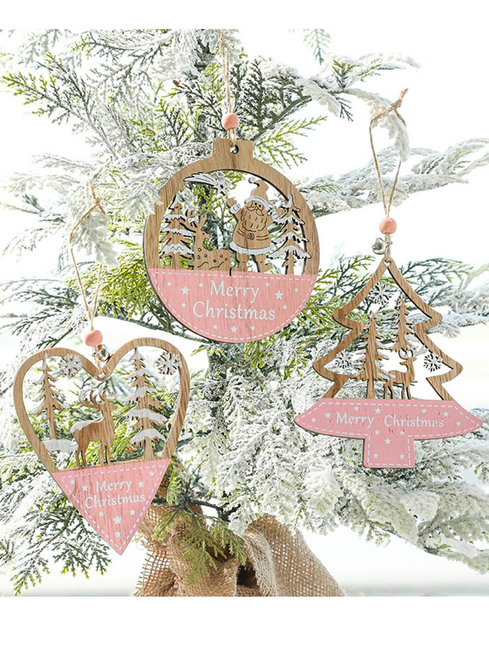 Pink Hand-Painted Wooden Hollow Carved Hanging Ornament