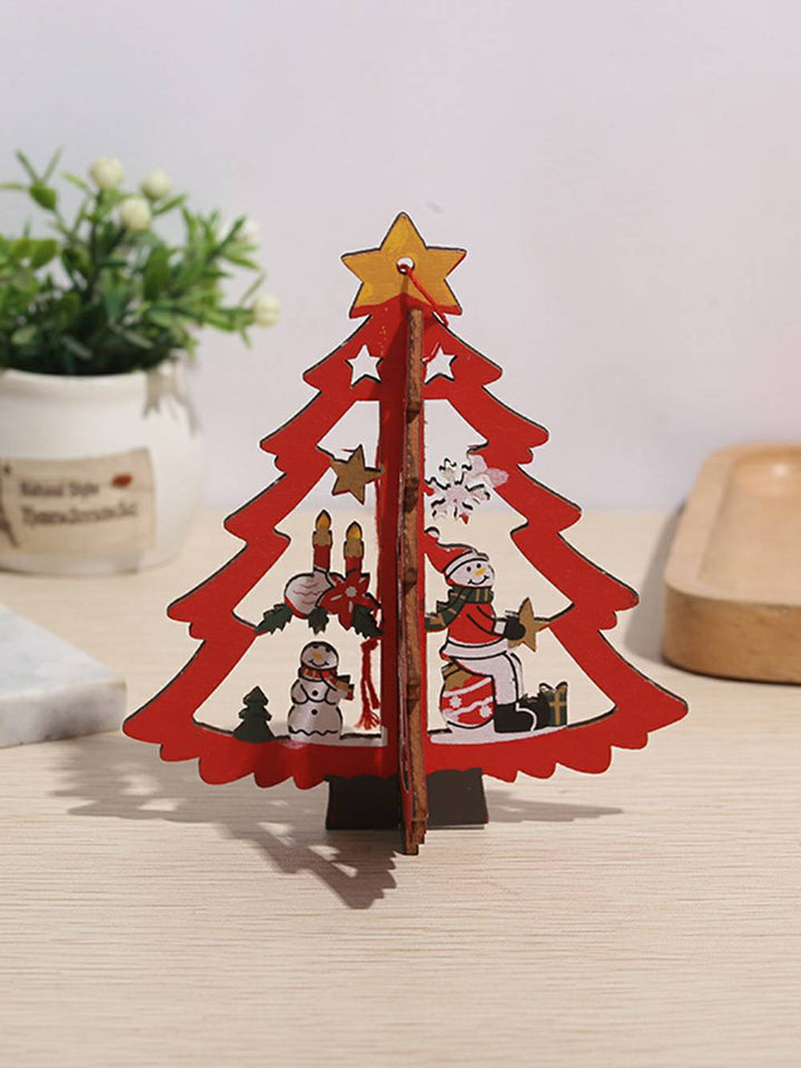 Malovaná dřevěná vánoční dekorace Santa Snowflake Tree Star Bell