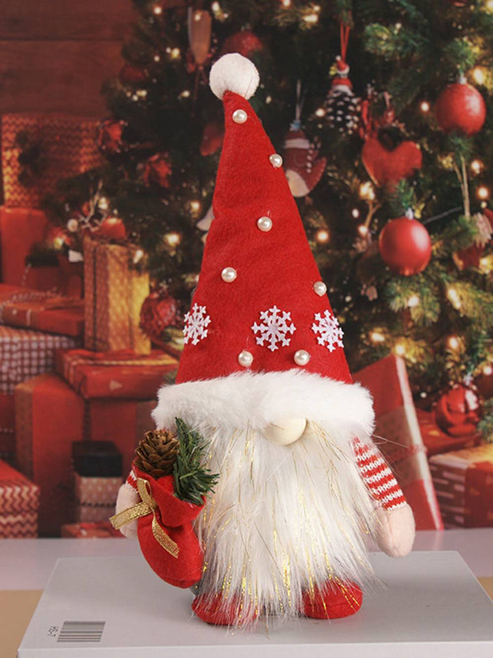 Green Christmas Tree Scandinavian Gnome Plush Elf Decoration with Pearl Snowflakes