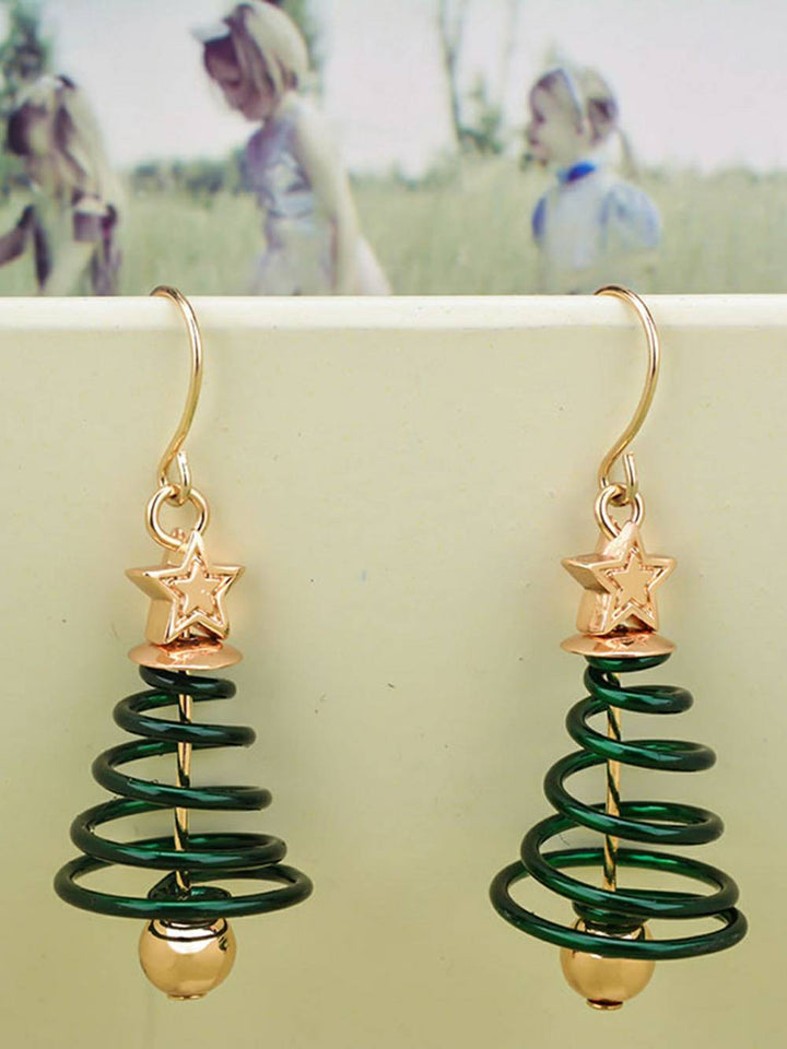 Kerstboom metalen spiraal oorbellen